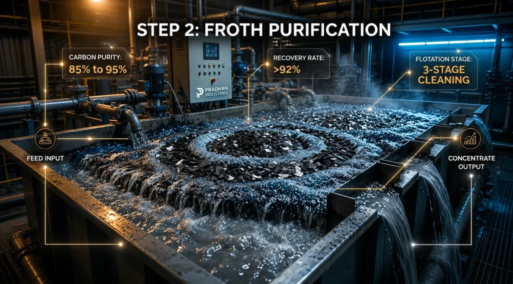 Graphite beneficiation process using froth flotation technology.