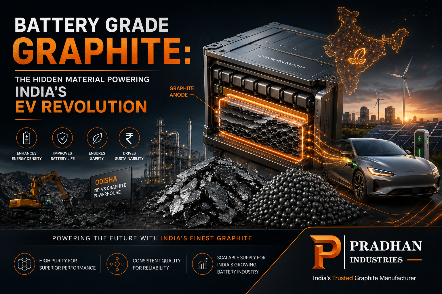 Battery Grade Graphite used in lithium ion batteries powering India's EV revolution