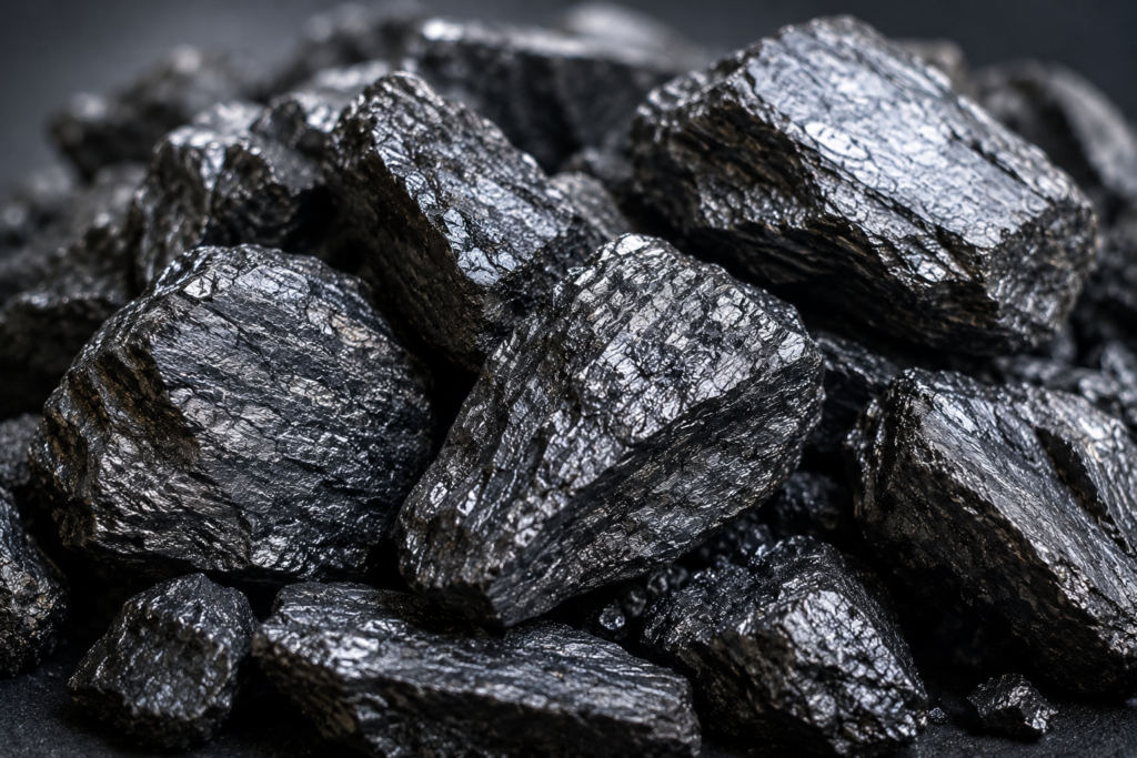 High-purity natural graphite ore sourced from Odisha. Create this image