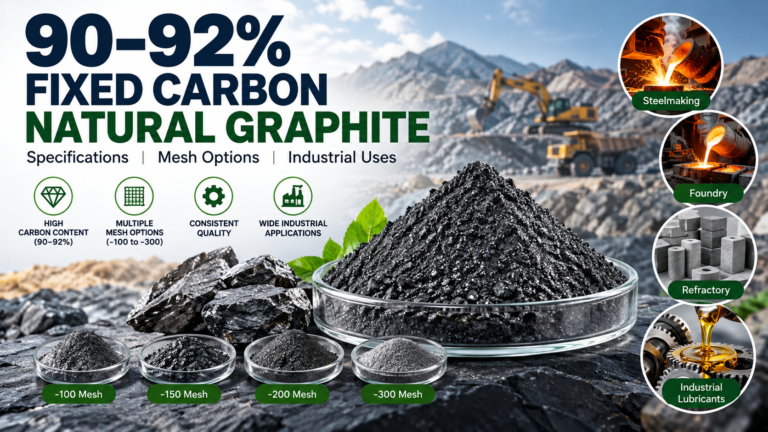 90–92% fixed carbon natural graphite powder with -100, -150, -200 and -300 mesh options for industrial applications